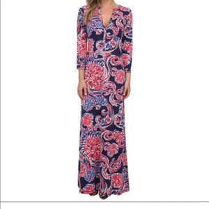 Lilly Pulitzer Womens S Alessia Maxi Dress For the Halibut pink Blue V-neck
